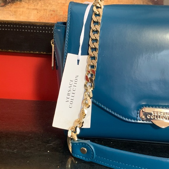 VERSACE Collection Leather Shoulder Bag NWT Aegean - Picture 6 of 8